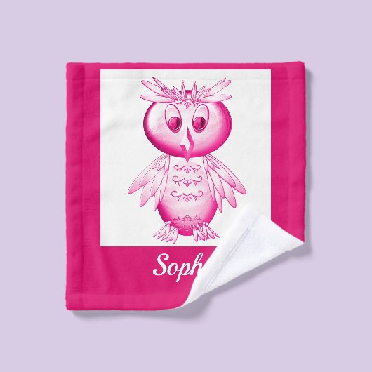 Funny Pink Owl Aangepaste kinderen Washandje (Wasdoekje)