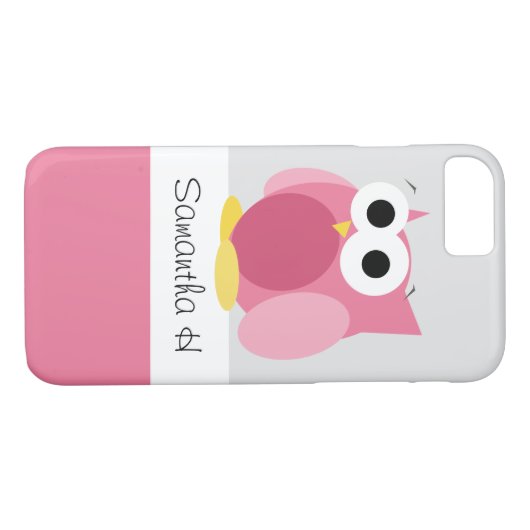 Funny Pink Owl - Gepersonaliseerd iPhone 7 Hoesje (Achterkant (Horizontaal))