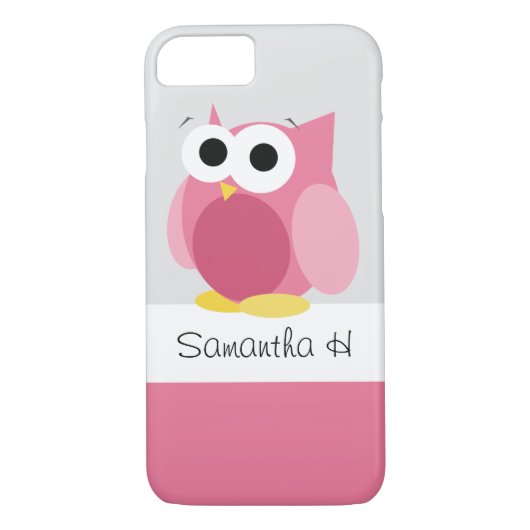 Funny Pink Owl - Gepersonaliseerd iPhone 7 Hoesje (Achterkant)