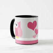Funny Pink Owl with Hearts - mok (Voorkant links)