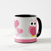 Funny Pink Owl with Hearts - mok (Voorkant rechts)
