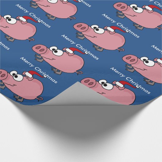 Funny Pink Pig in Santa Hat Cadeaupapier (Hoek)