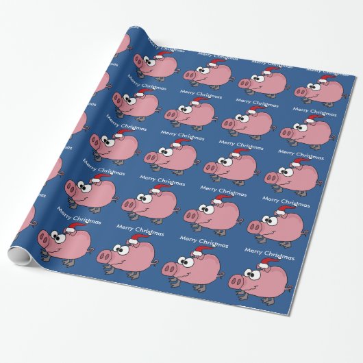 Funny Pink Pig in Santa Hat Cadeaupapier (Uitgerold)