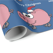 Funny Pink Pig in Santa Hat Cadeaupapier (Rol Hoek)