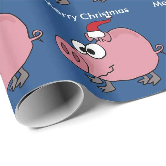 Funny Pink Pig in Santa Hat Cadeaupapier (Rol Hoek)