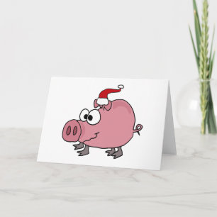 Funny Pink Pig in Santa Hat Feestdagen Kaart