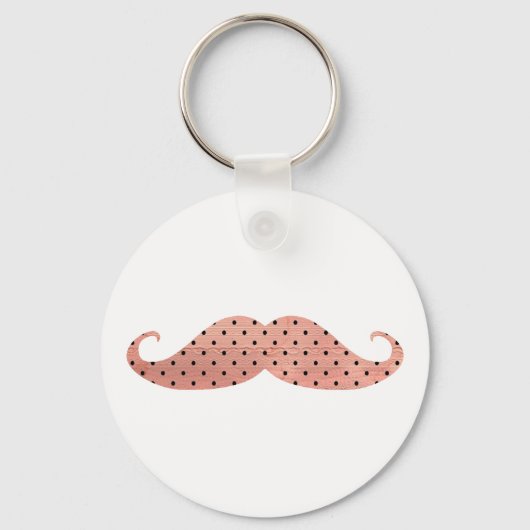 Funny Pink Polka Dots Mustache Sleutelhanger (Voorkant)
