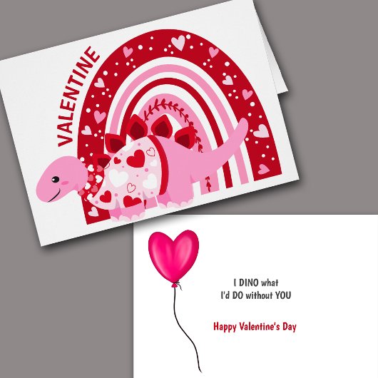 Funny Pink Rainbow Dinosaur Valentijn