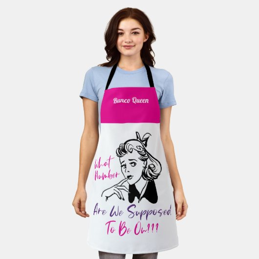 Funny Pink Retro Bunco Queen Monogram Apron Schort (Gedragen)