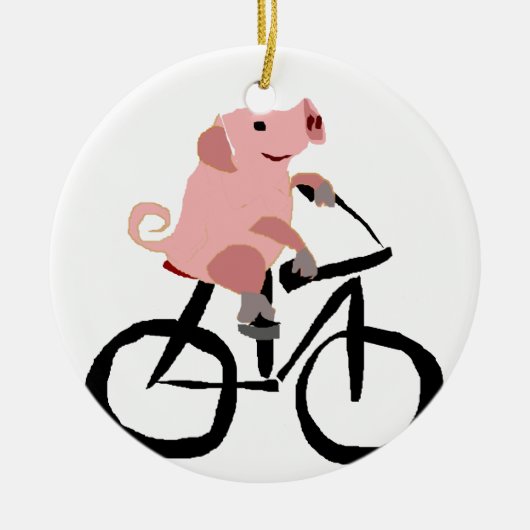 Funny Pink Riding Bicycle Keramisch Ornament (Voorkant)