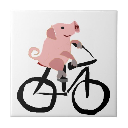 Funny Pink Riding Bicycle Tegeltje (Voorkant)