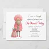 Funny pink santa Christmas party invitation card Kaart (Voorkant)