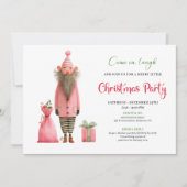 Funny pink santa watercolor Christmas party invite Kaart (Voorkant)