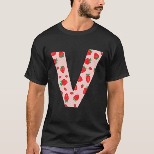 Funny Pink Strawberry Initiaal Monogram Letter V G T-shirt (Voorkant)