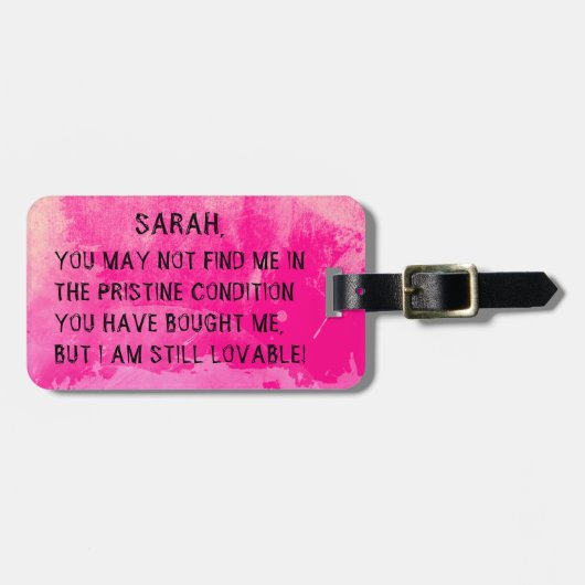 FUNNY PINK TRAVEL-LABEL, KOOL MEESTAL LUGAGE-BERIC BAGAGELABEL (Voorkant horizontaal)