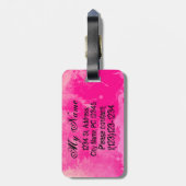 FUNNY PINK TRAVEL-LABEL, KOOL MEESTAL LUGAGE-BERIC BAGAGELABEL (Achterkant verticaal)