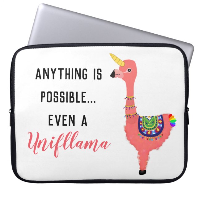 Funny Pink Unicorn Flamingo Llama Inspiring Quote Laptop Sleeve (Voorkant)