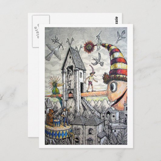 Funny Pinocchio Briefkaart (Voorkant / Achterkant)