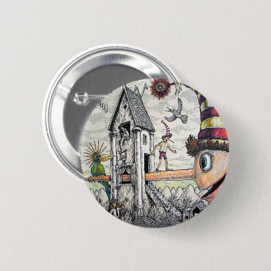 Funny Pinocchio Ronde Button 5,7 Cm (Voorkant /achterkant)