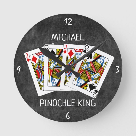 Funny Pinochle King op Black Ronde Klok (Voorkant)
