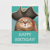 Funny Pirate Cat Birthday Kaart (Voorkant)