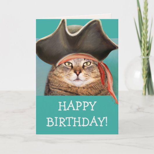 Funny Pirate Cat Birthday Kaart (Voorkant)