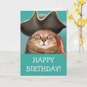 Funny Pirate Cat Birthday Kaart (Gele Bloem)