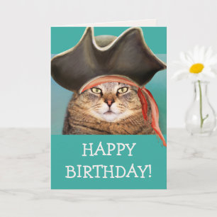 Funny Pirate Cat Birthday Kaart