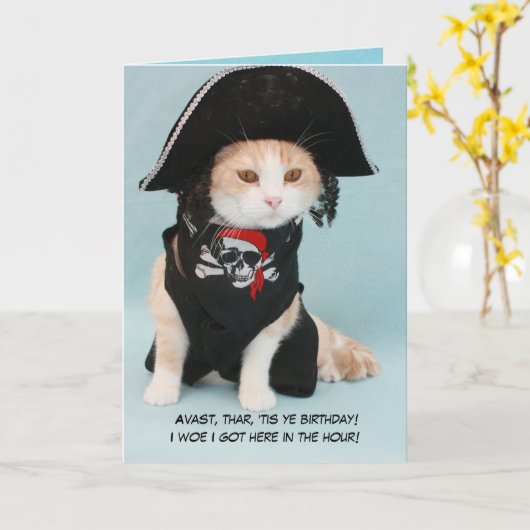  Funny Pirate Cat Kaart (Gele Bloem)