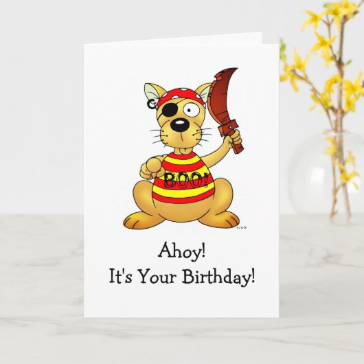 Funny Pirate Dog Birthday Greeting Kaart (Gele Bloem)