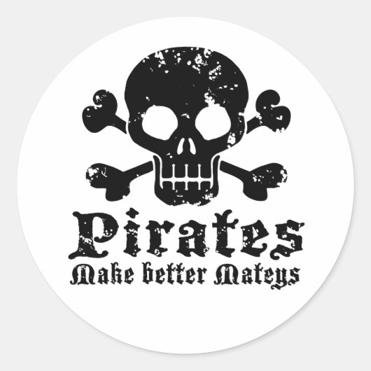 Funny Pirate Ronde Sticker (Voorkant)