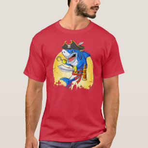 Funny Pirate Shark Jolly Roger Halloween Costume D T-shirt