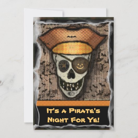 Funny Pirate Skull Halloween Party Invitation Kaart (Voorkant)