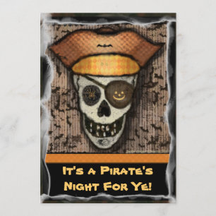 Funny Pirate Skull Halloween Party Invitation Kaart