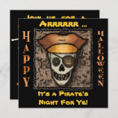 Funny Pirate Skull Halloween Party Invitation Kaart (Voorkant / Achterkant)