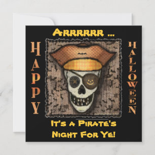Funny Pirate Skull Halloween Party Invitation Kaart