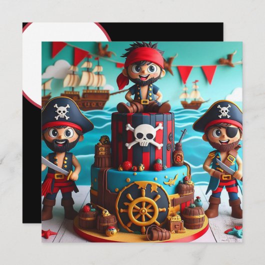 FUNNY PIRATES KINDER THEMA VERJAARDAGSTAART KAART (Voorkant / Achterkant)