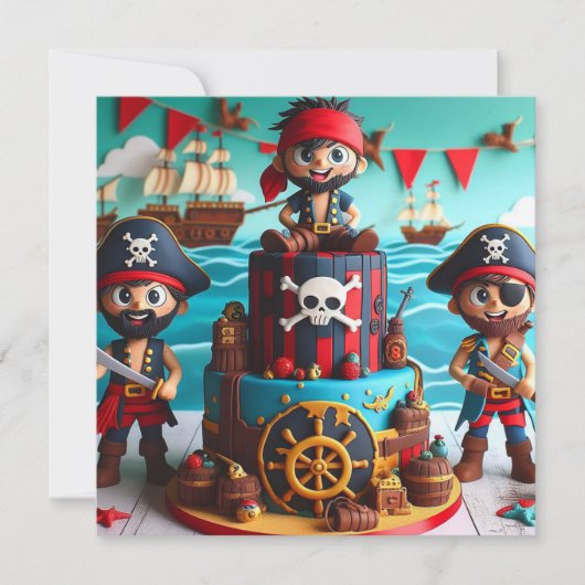 FUNNY PIRATES KINDER THEMA VERJAARDAGSTAART KAART (Voorkant)