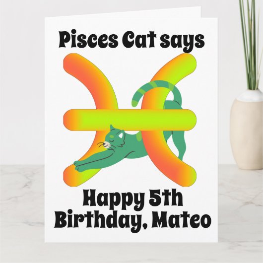 Funny Pisces Cat Personalized Birthday Kaart (Voorkant)