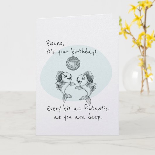 Funny Pisces Disco Fish Birthday Card Kaart (Gele Bloem)