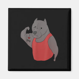 Funny Pit Bull Dog I Love Dad Tattoo Lover Magneet