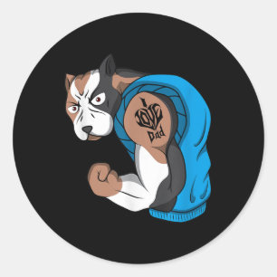 Funny Pit Bull Dog I Love Dad Tattoo Lover Muscle Ronde Sticker