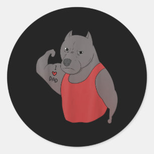 Funny Pit Bull Dog I Love Dad Tattoo Lover Ronde Sticker