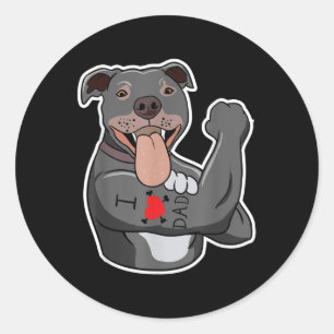 Funny Pit Bull Dog I Love Dad Tattoo Lovers Quotes Ronde Sticker