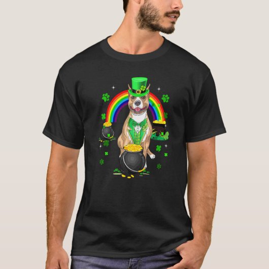 Funny Pit Bull Leprechaun Shamrock St Patrick's Da T-shirt (Voorkant)