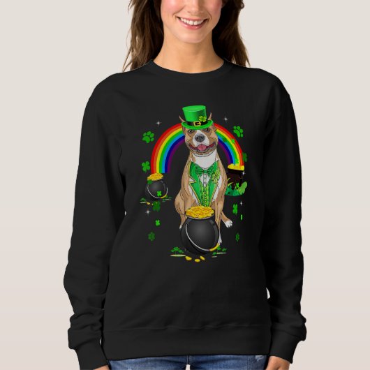 Funny Pit Bull Leprechaun Shamrock St Patrick's Da Trui (Voorkant)