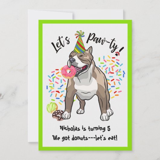 Funny Pitbull Dog Donuts Birthday Party Kaart (Voorkant)