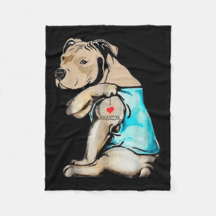 Funny Pitbull Dog I Love Grandpa Tattoo Funny Gran Fleece Deken