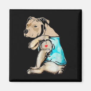 Funny Pitbull Dog I Love Grandpa Tattoo Funny Gran Magneet