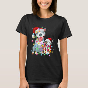Funny Pitbull Dog T-shirt met kerstmis Snowman Xma